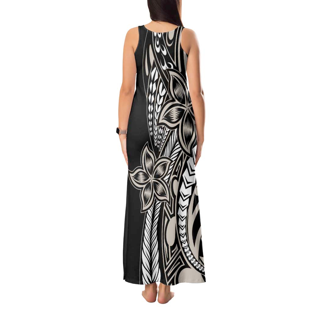 Polynesian Plumeria Floral Tattoo Pattern Tank Maxi Dress Beige Style LT9 - Polynesian Pride
