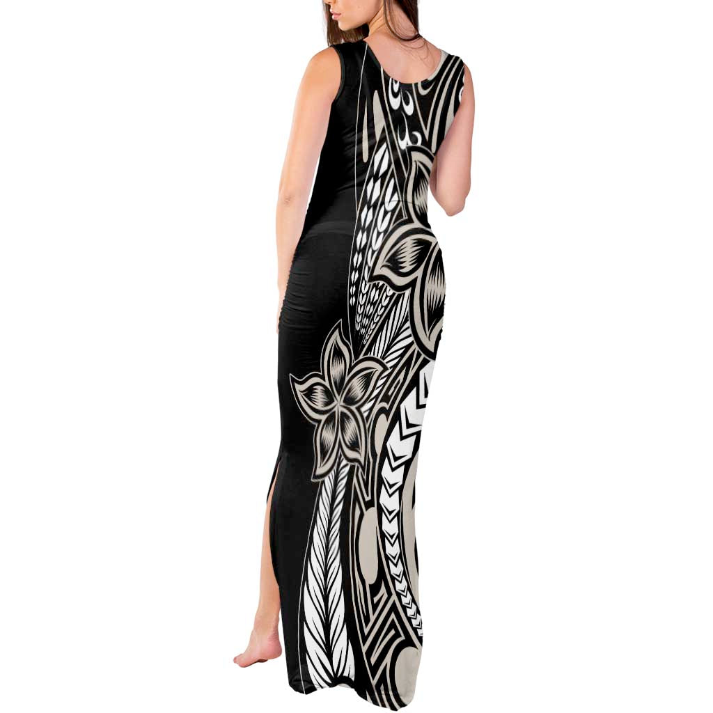 Polynesian Plumeria Floral Tattoo Pattern Tank Maxi Dress Beige Style LT9 - Polynesian Pride