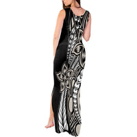 Polynesian Plumeria Floral Tattoo Pattern Tank Maxi Dress Beige Style LT9 - Polynesian Pride