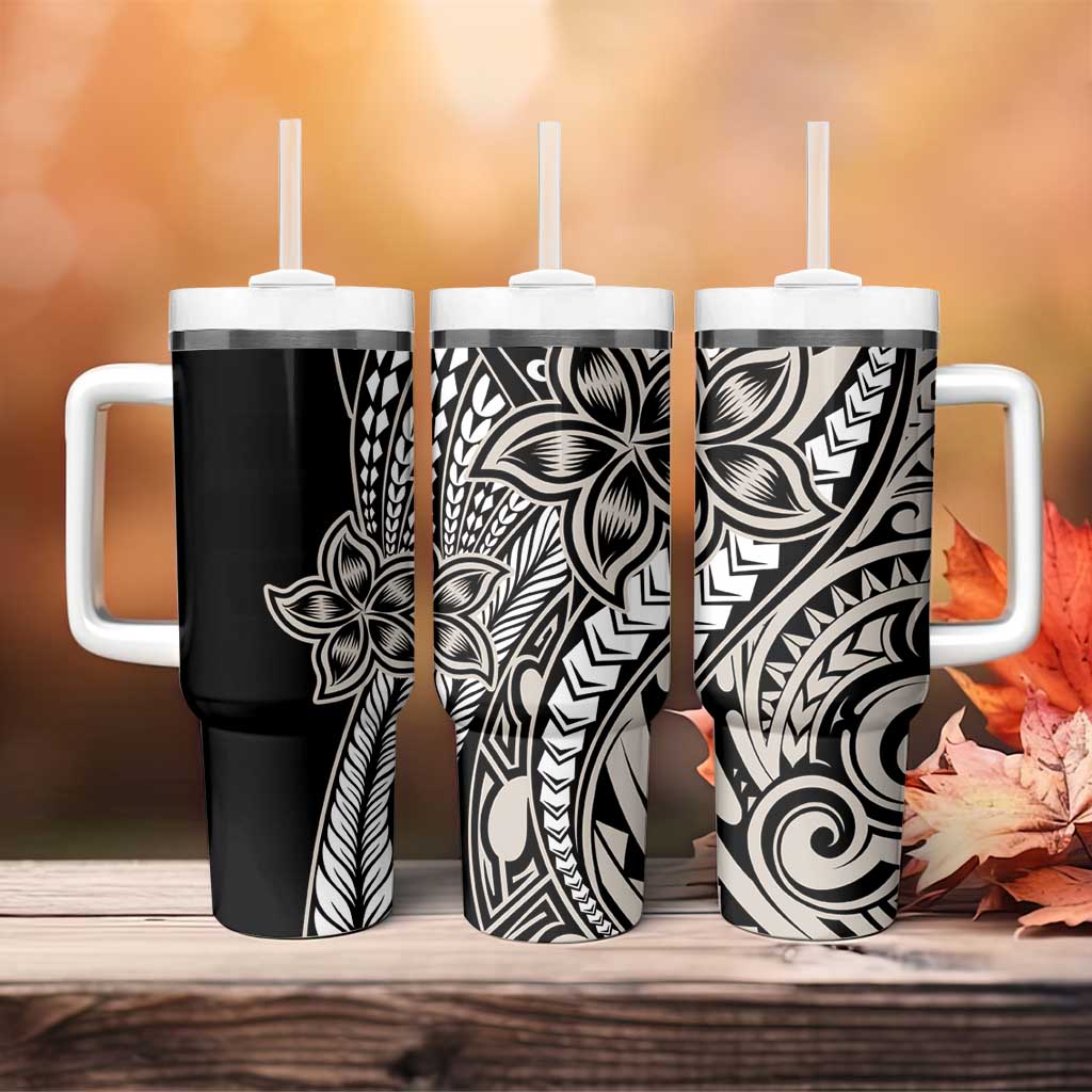 Polynesian Plumeria Floral Tattoo Pattern Tumbler With Handle Beige Style LT9 - Polynesian Pride