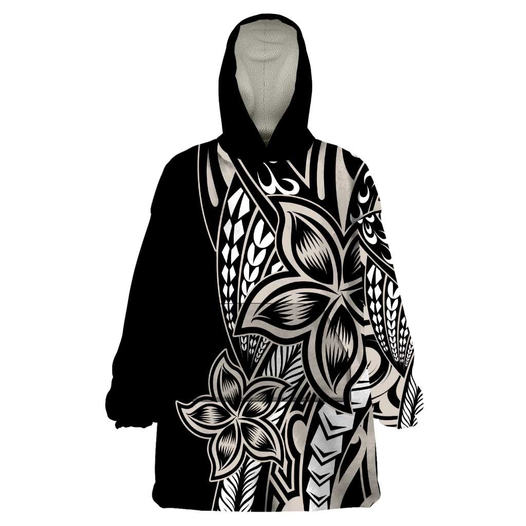 Polynesian Plumeria Floral Tattoo Pattern Wearable Blanket Hoodie Beige Style LT9 One Size Beige - Polynesian Pride