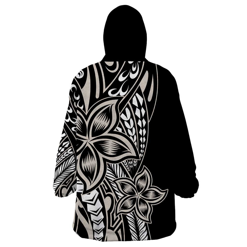 Polynesian Plumeria Floral Tattoo Pattern Wearable Blanket Hoodie Beige Style LT9 - Polynesian Pride