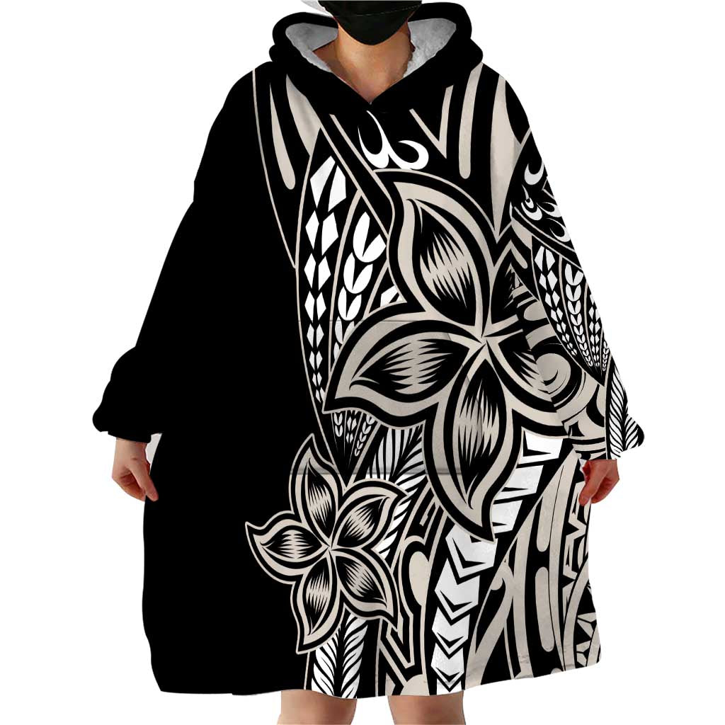 Polynesian Plumeria Floral Tattoo Pattern Wearable Blanket Hoodie Beige Style LT9 - Polynesian Pride