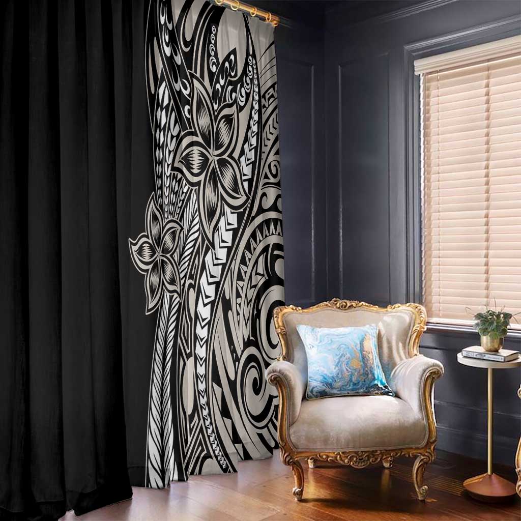 Polynesian Plumeria Floral Tattoo Pattern Window Curtain Beige Style LT9 - Polynesian Pride