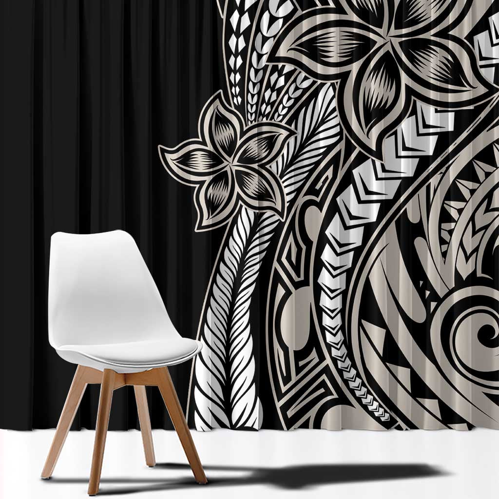 Polynesian Plumeria Floral Tattoo Pattern Window Curtain Beige Style LT9 - Polynesian Pride