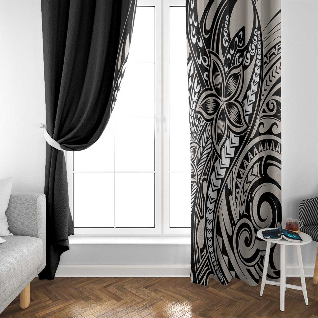 Polynesian Plumeria Floral Tattoo Pattern Window Curtain Beige Style LT9 - Polynesian Pride