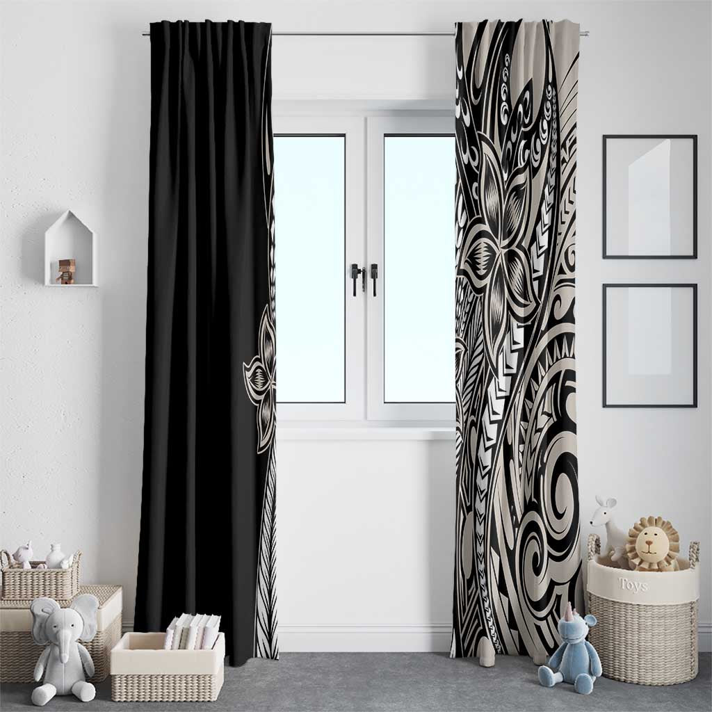 Polynesian Plumeria Floral Tattoo Pattern Window Curtain Beige Style LT9 - Polynesian Pride
