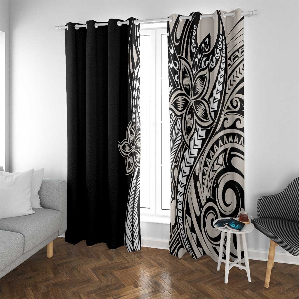 Polynesian Plumeria Floral Tattoo Pattern Window Curtain Beige Style LT9 With Grommets Beige - Polynesian Pride
