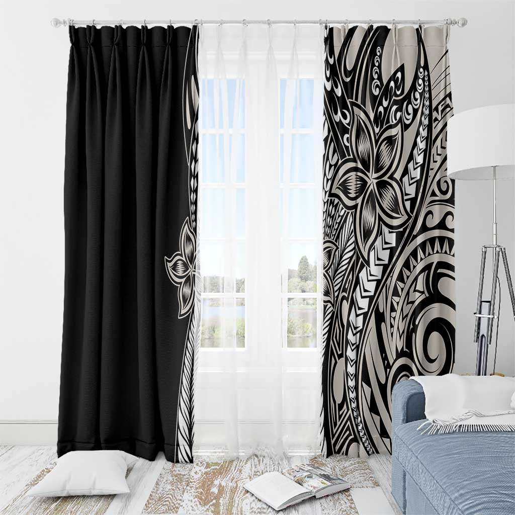 Polynesian Plumeria Floral Tattoo Pattern Window Curtain Beige Style LT9 - Polynesian Pride