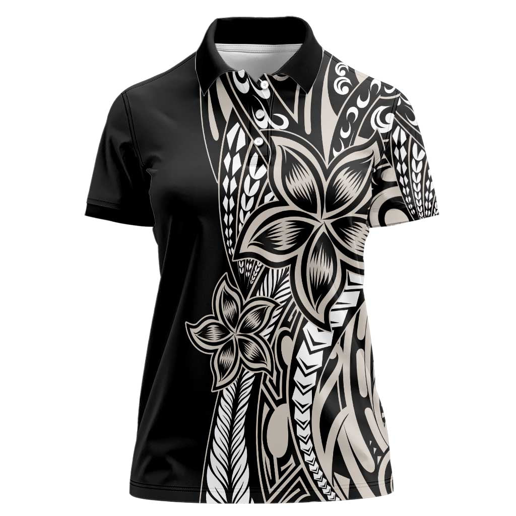 Polynesian Plumeria Floral Tattoo Pattern Women Polo Shirt Beige Style