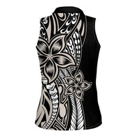 Polynesian Plumeria Floral Tattoo Pattern Women Sleeveless Polo Shirt Beige Style