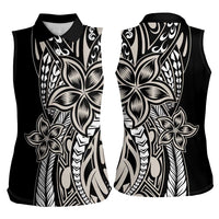 Polynesian Plumeria Floral Tattoo Pattern Women Sleeveless Polo Shirt Beige Style