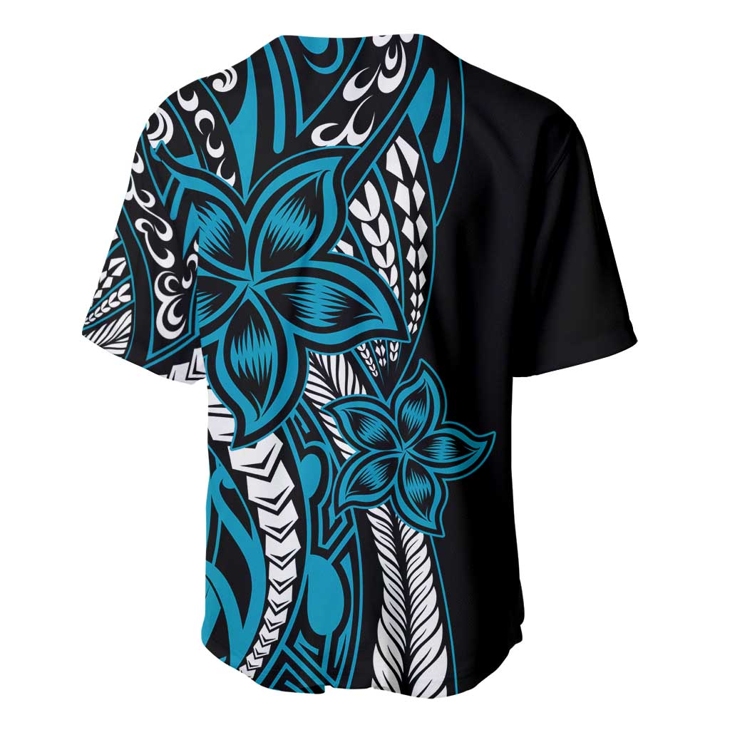 Polynesian Plumeria Floral Tattoo Pattern Baseball Jersey Bllue Style