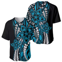 Polynesian Plumeria Floral Tattoo Pattern Baseball Jersey Bllue Style