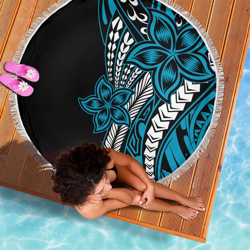 Polynesian Plumeria Floral Tattoo Pattern Beach Blanket Blue Style LT9 - Polynesian Pride