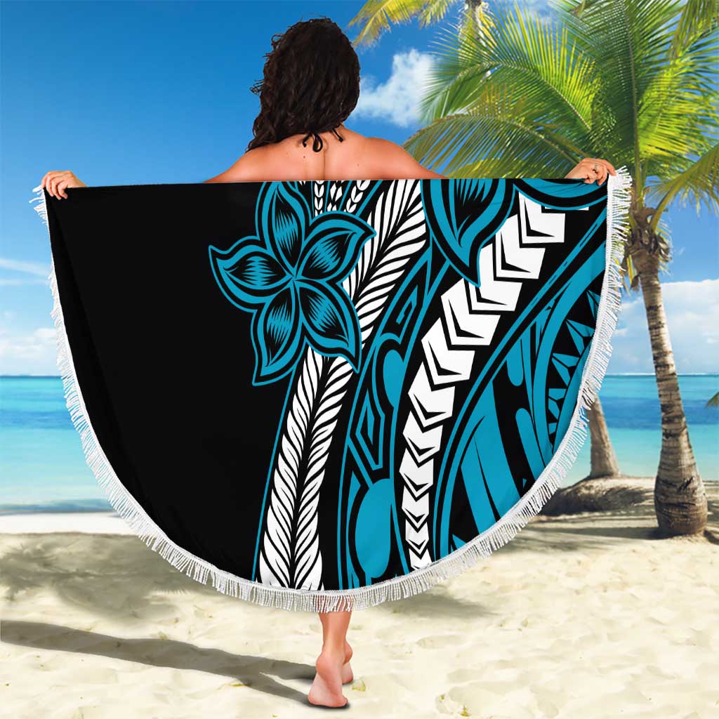 Polynesian Plumeria Floral Tattoo Pattern Beach Blanket Blue Style LT9 - Polynesian Pride