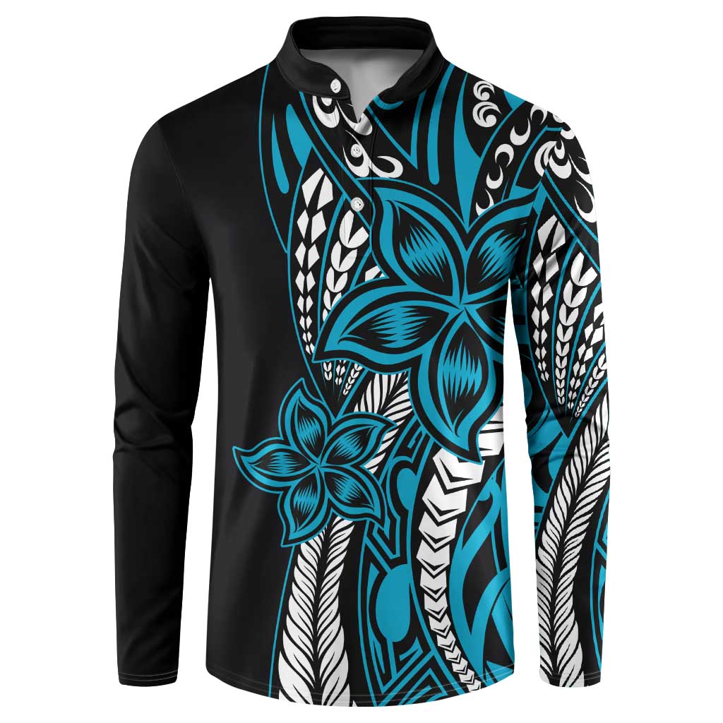 Polynesian Plumeria Floral Tattoo Pattern Button Sweatshirt Blue Style LT9 Blue - Polynesian Pride