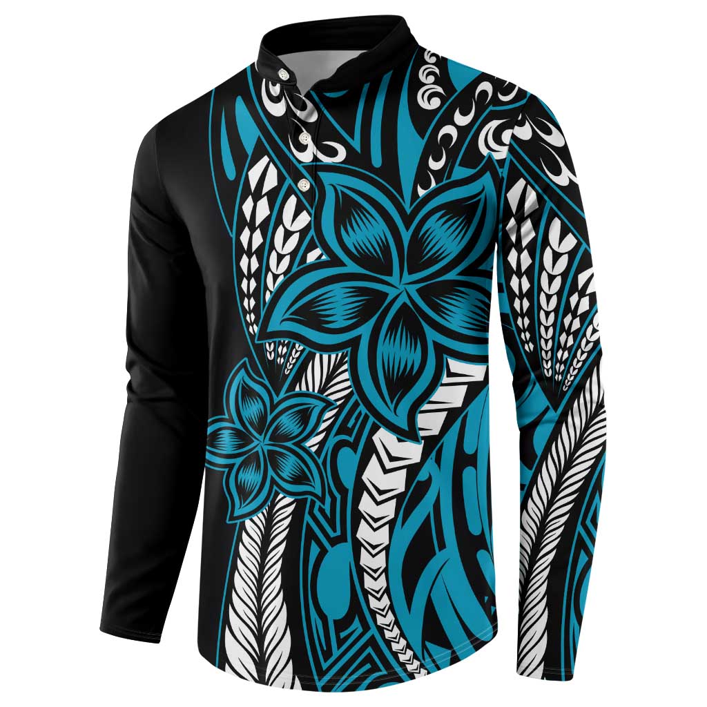 Polynesian Plumeria Floral Tattoo Pattern Button Sweatshirt Blue Style LT9 - Polynesian Pride