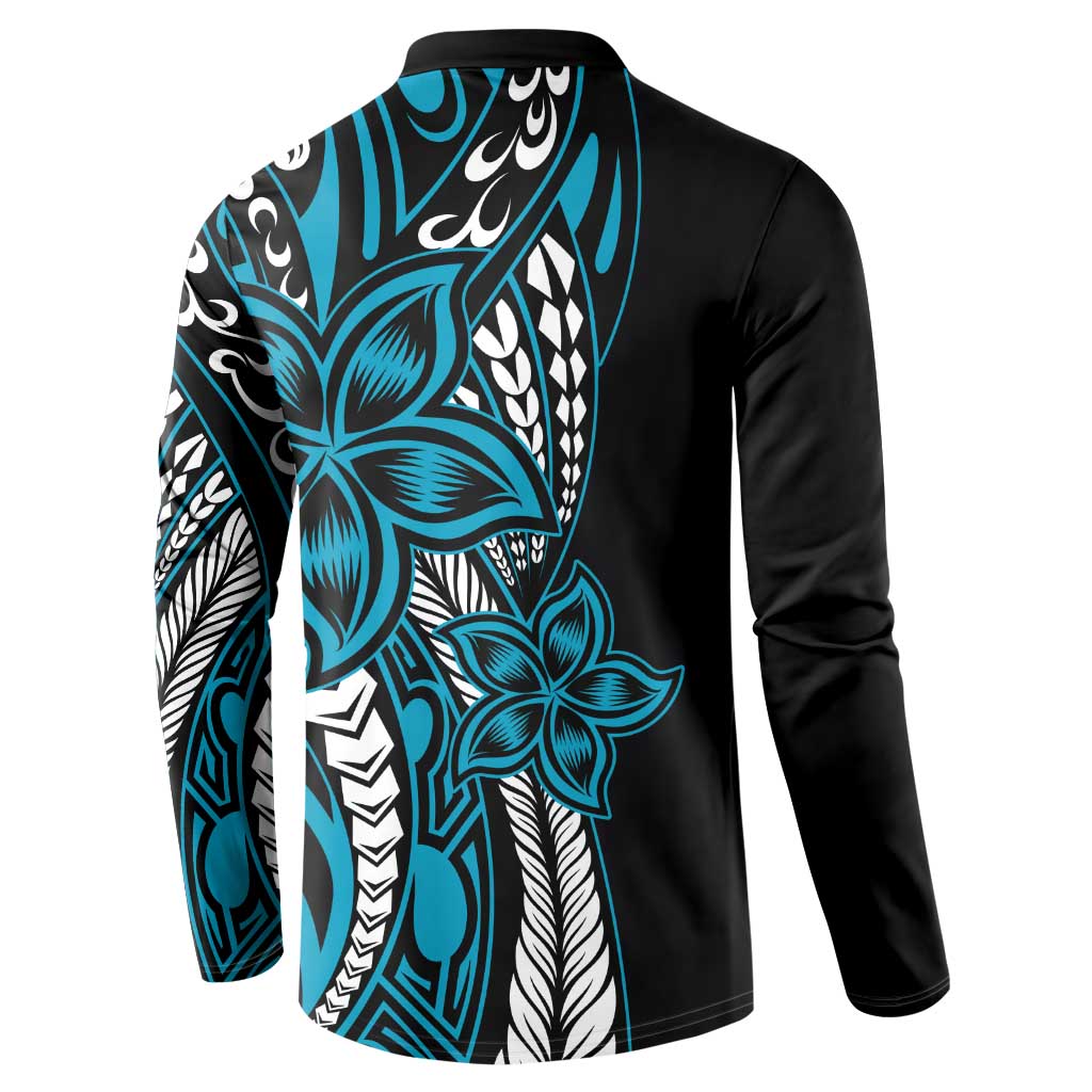 Polynesian Plumeria Floral Tattoo Pattern Button Sweatshirt Blue Style LT9 - Polynesian Pride