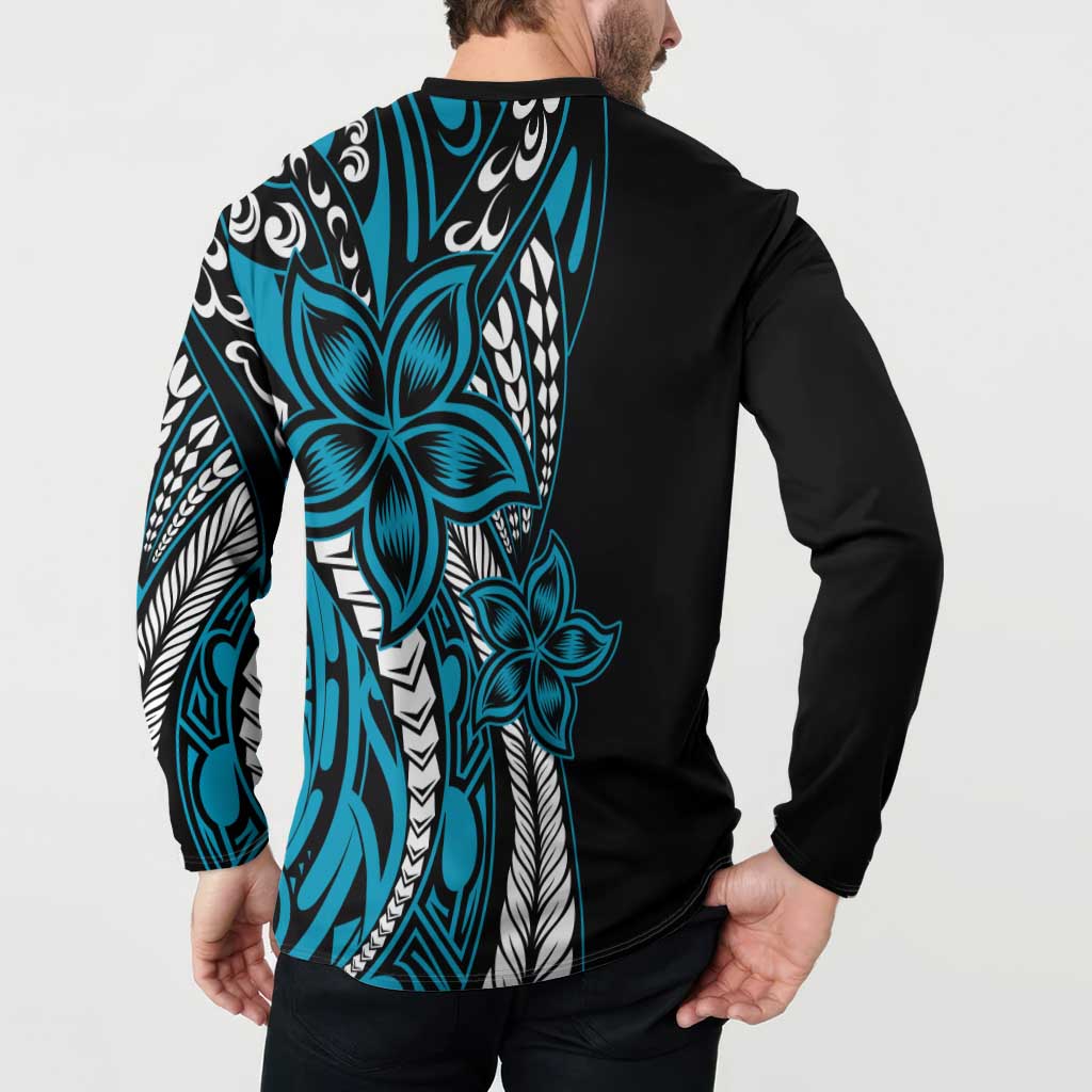 Polynesian Plumeria Floral Tattoo Pattern Button Sweatshirt Blue Style LT9 - Polynesian Pride