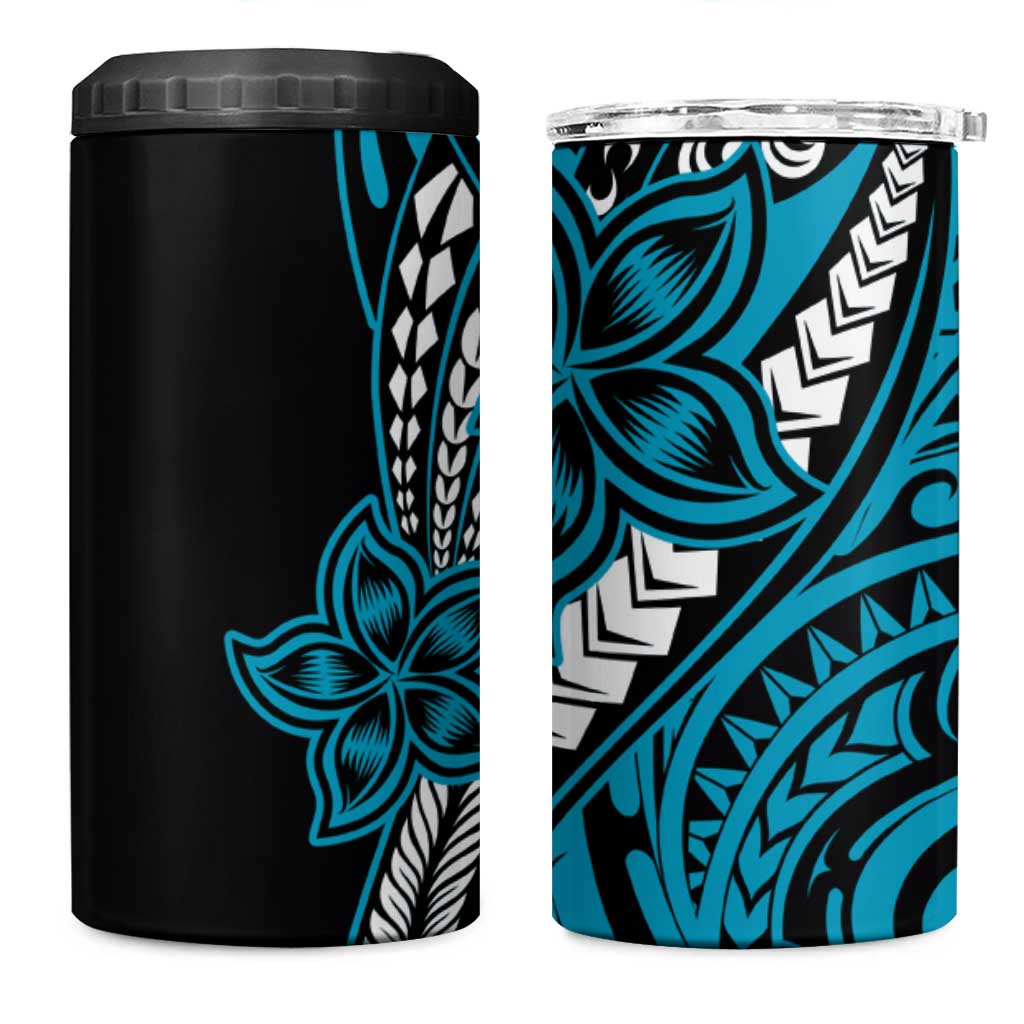 Polynesian Plumeria Floral Tattoo Pattern 4 in 1 Can Cooler Tumbler Bllue Style LT9 One Size: 16 oz Bllue - Polynesian Pride