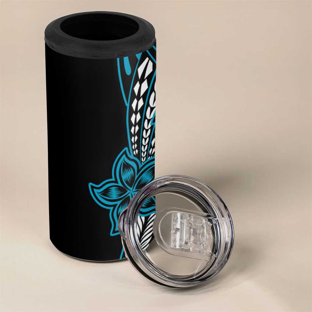 Polynesian Plumeria Floral Tattoo Pattern 4 in 1 Can Cooler Tumbler Bllue Style LT9 - Polynesian Pride