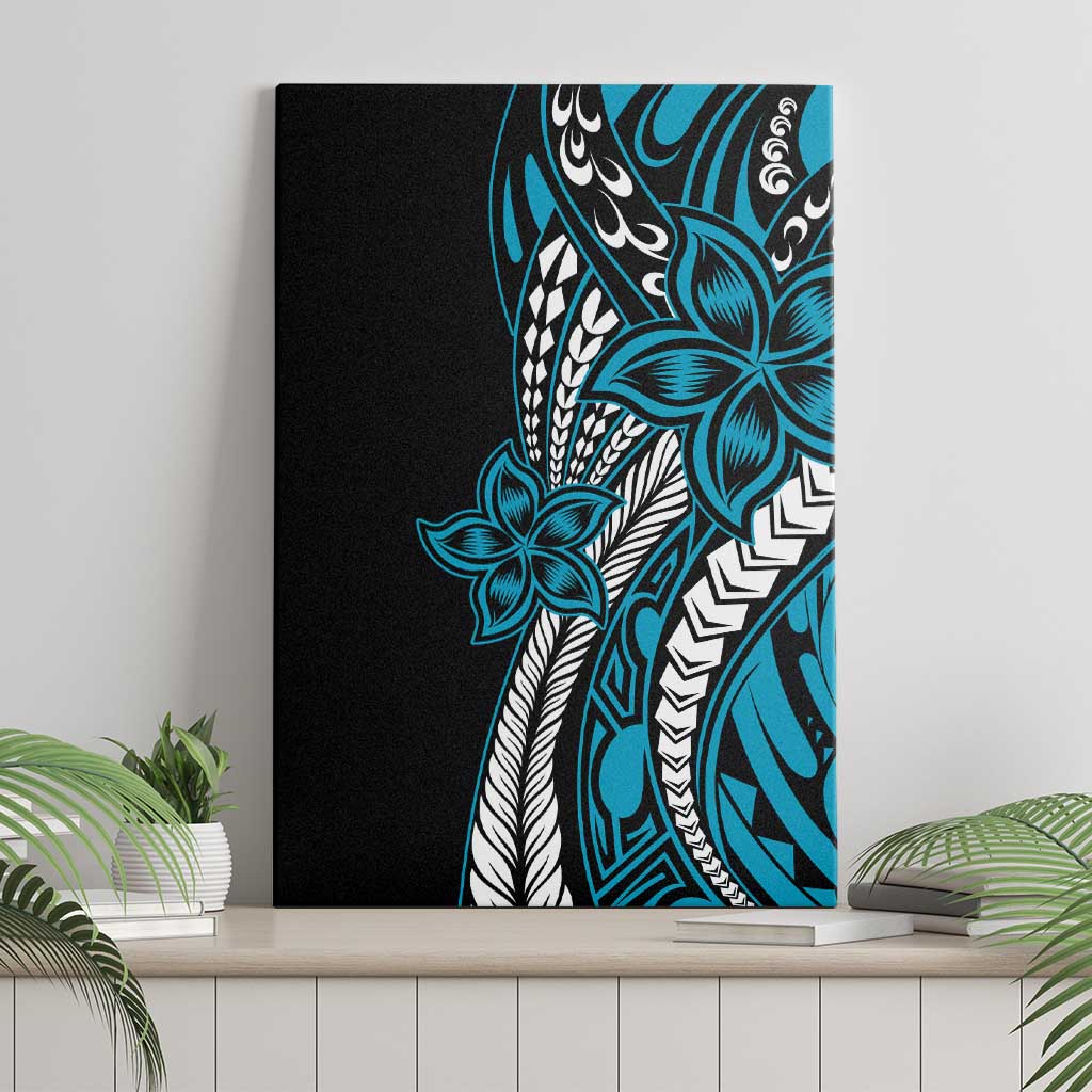 Polynesian Plumeria Floral Tattoo Pattern Canvas Wall Art Blue Style LT9 - Polynesian Pride