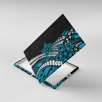 Polynesian Plumeria Floral Tattoo Pattern Canvas Wall Art Blue Style LT9 With Frame Blue - Polynesian Pride