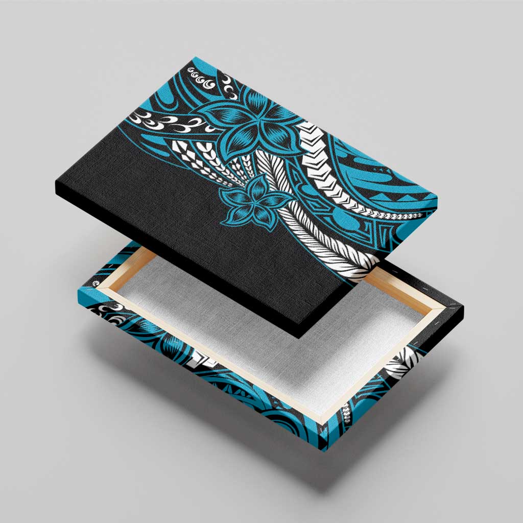 Polynesian Plumeria Floral Tattoo Pattern Canvas Wall Art Blue Style LT9 - Polynesian Pride