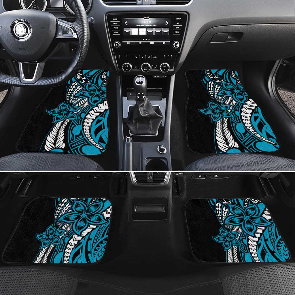 Polynesian Plumeria Floral Tattoo Pattern Car Mats Blue Style LT9 Set 4pcs Blue - Polynesian Pride