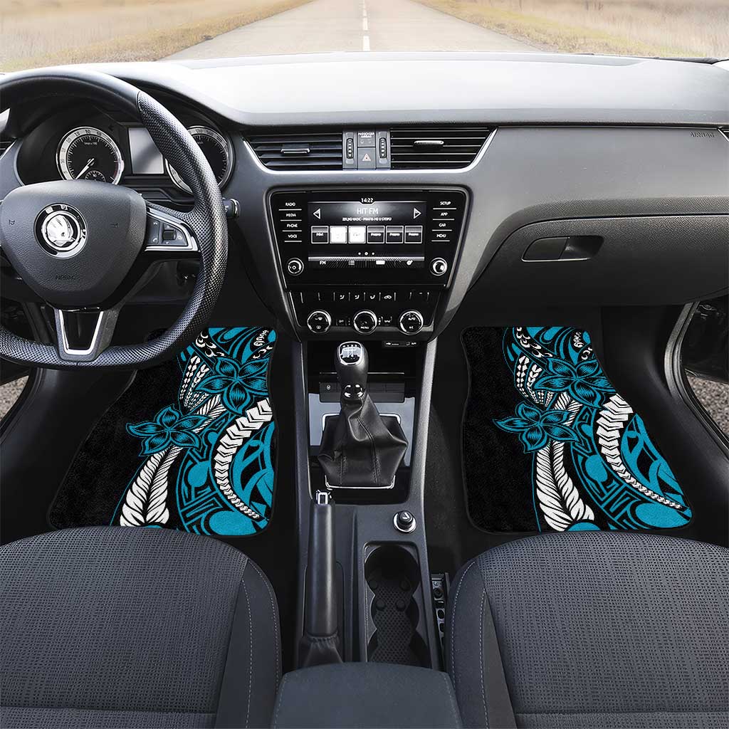 Polynesian Plumeria Floral Tattoo Pattern Car Mats Blue Style LT9 Set 2pcs - Front Blue - Polynesian Pride