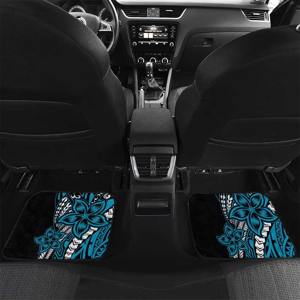 Polynesian Plumeria Floral Tattoo Pattern Car Mats Blue Style LT9 Set 2pcs - Back Blue - Polynesian Pride