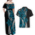 Polynesian Plumeria Floral Tattoo Pattern Couples Matching Off Shoulder Maxi Dress and Hawaiian Shirt Bllue Style