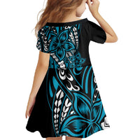 Polynesian Plumeria Floral Tattoo Pattern Family Matching Long Sleeve Bodycon Dress and Hawaiian Shirt Blue Style LT9 - Polynesian Pride