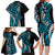 Polynesian Plumeria Floral Tattoo Pattern Family Matching Long Sleeve Bodycon Dress and Hawaiian Shirt Bllue Style