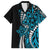 Polynesian Plumeria Floral Tattoo Pattern Family Matching Long Sleeve Bodycon Dress and Hawaiian Shirt Bllue Style