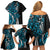 Polynesian Plumeria Floral Tattoo Pattern Family Matching Off Shoulder Short Dress and Hawaiian Shirt Bllue Style