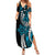 Polynesian Plumeria Floral Tattoo Pattern Family Matching Summer Maxi Dress and Hawaiian Shirt Bllue Style