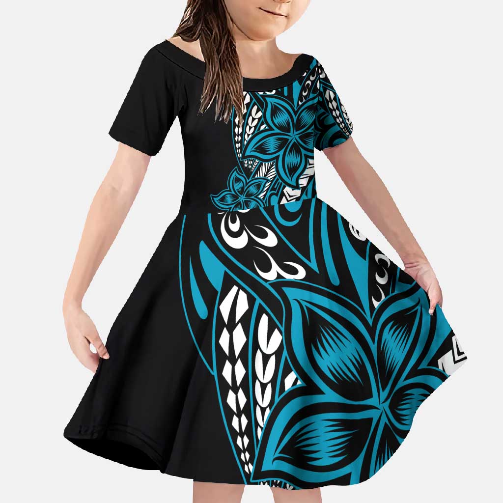 Polynesian Plumeria Floral Tattoo Pattern Family Matching Tank Maxi Dress and Hawaiian Shirt Bllue Style
