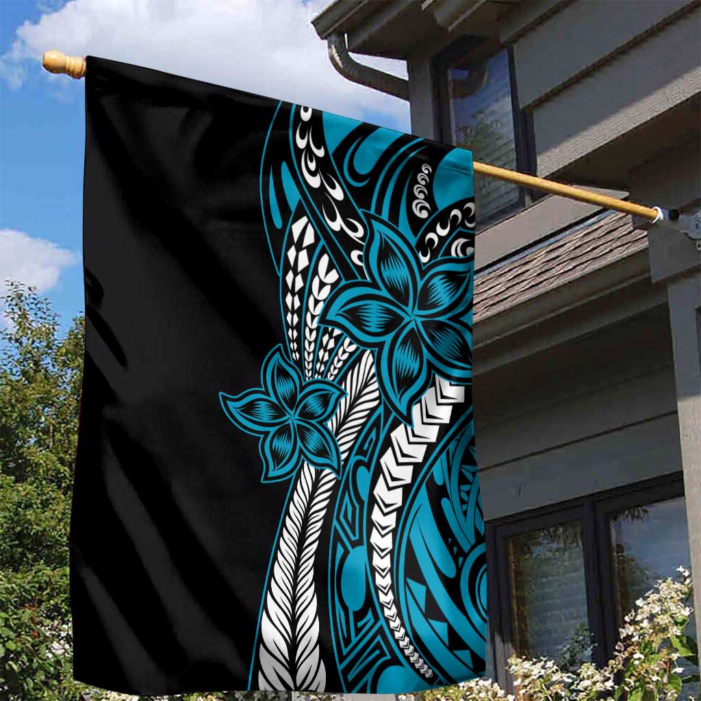 Polynesian Plumeria Floral Tattoo Pattern Garden Flag Blue Style LT9 - Polynesian Pride