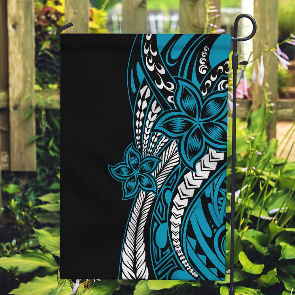 Polynesian Plumeria Floral Tattoo Pattern Garden Flag Blue Style LT9 Garden Flag Blue - Polynesian Pride