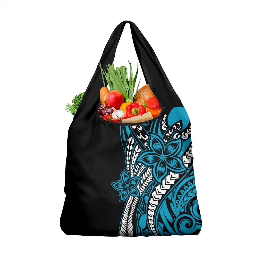 Polynesian Plumeria Floral Tattoo Pattern Grocery Bag Blue Style LT9 1-pack One Size Blue - Polynesian Pride