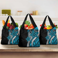 Polynesian Plumeria Floral Tattoo Pattern Grocery Bag Blue Style LT9 3-pack One Size Blue - Polynesian Pride