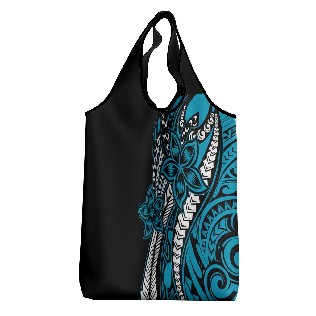 Polynesian Plumeria Floral Tattoo Pattern Grocery Bag Blue Style LT9 - Polynesian Pride