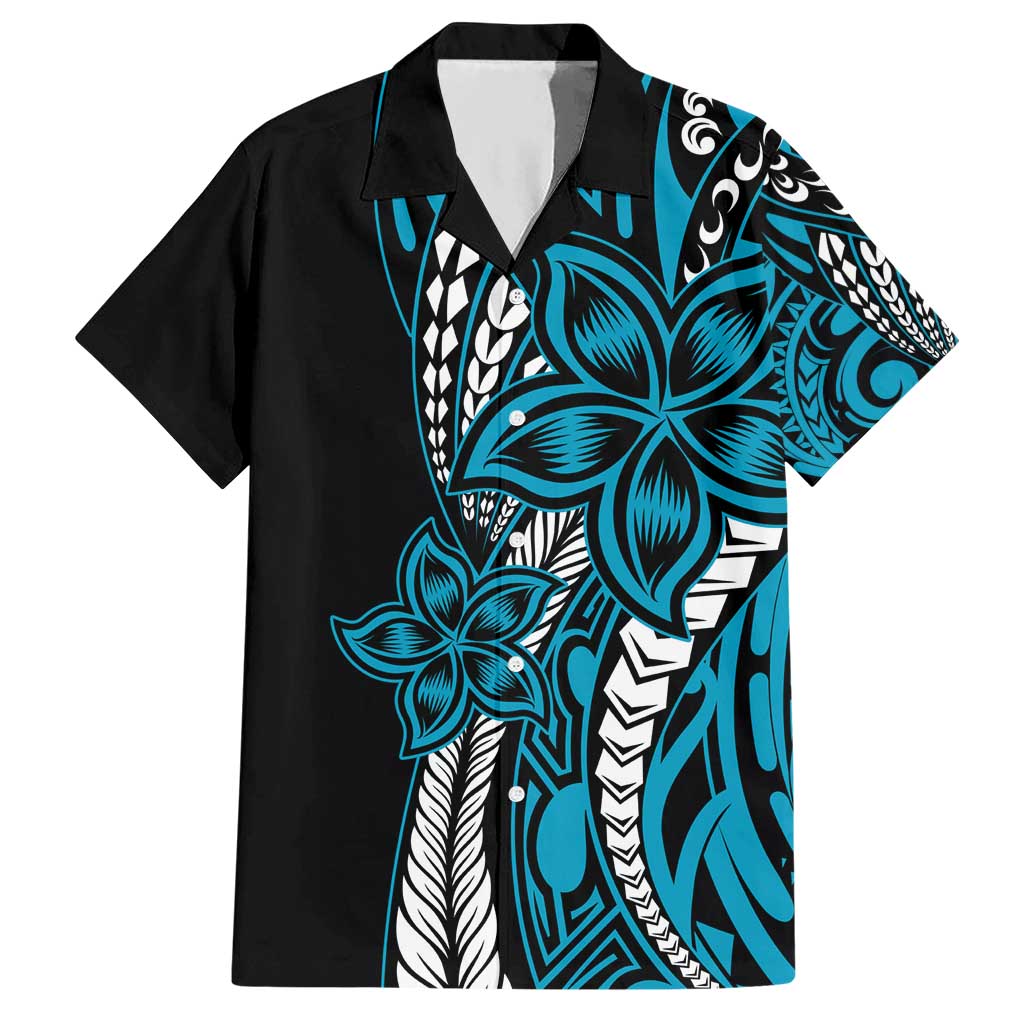 Polynesian Plumeria Floral Tattoo Pattern Hawaiian Shirt Blue Style LT9 Blue - Polynesian Pride