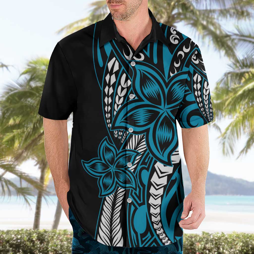 Polynesian Plumeria Floral Tattoo Pattern Hawaiian Shirt Blue Style LT9 - Polynesian Pride