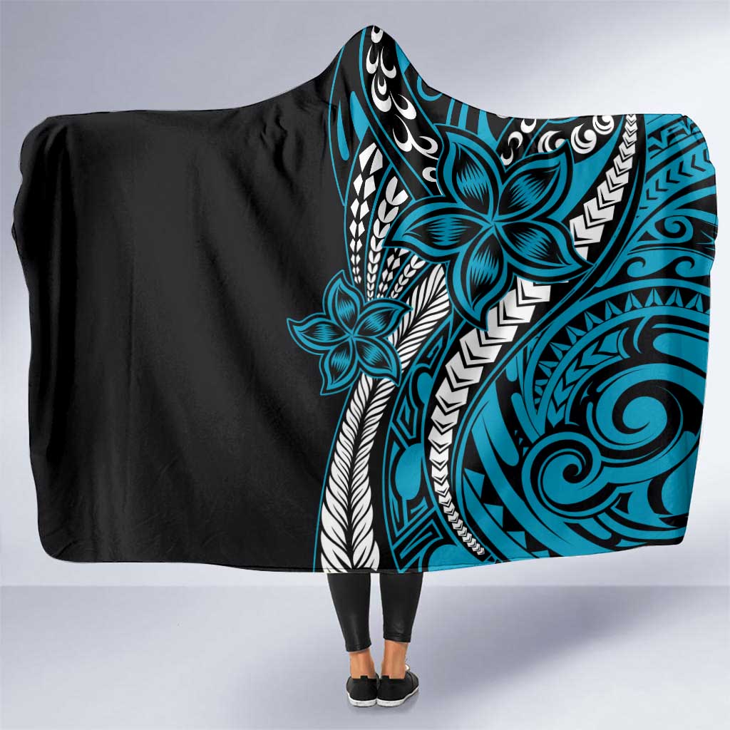 Polynesian Plumeria Floral Tattoo Pattern Hooded Blanket Blue Style LT9 One Size Blue - Polynesian Pride