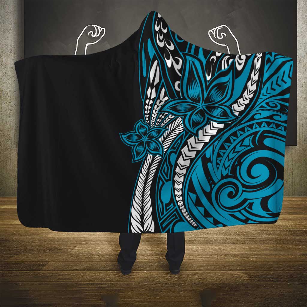 Polynesian Plumeria Floral Tattoo Pattern Hooded Blanket Blue Style LT9 - Polynesian Pride