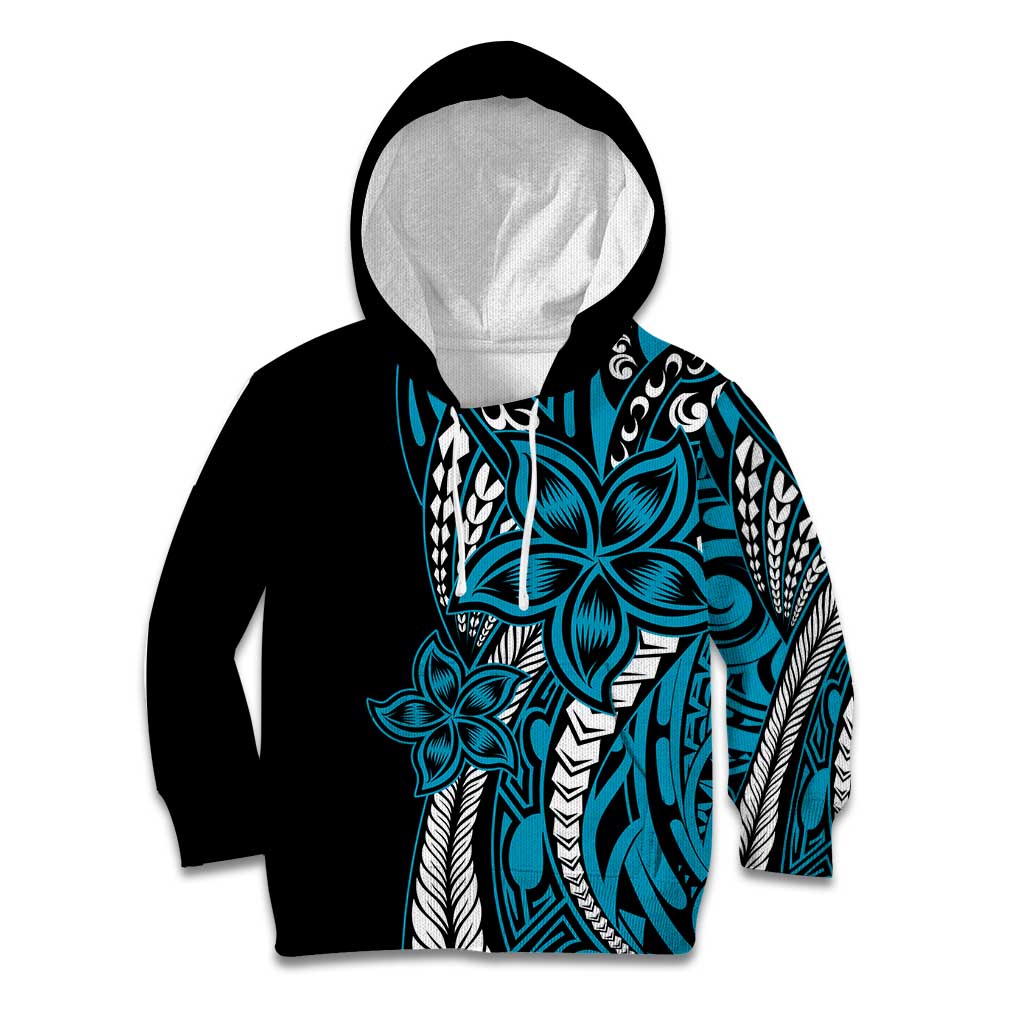 Polynesian Plumeria Floral Tattoo Pattern Kid Hoodie Bllue Style
