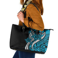 Polynesian Plumeria Floral Tattoo Pattern Leather Tote Bag Blue Style LT9 Blue - Polynesian Pride